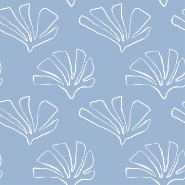 Yumuşak okyanus tonlarında kumaş ve kağıt tasarımı için karalama yosunlarıyla kusursuz desen. El yapımı deniz yosunu desenli karalama deniz kumaşı mavisi. Vektör illüstrasyonu