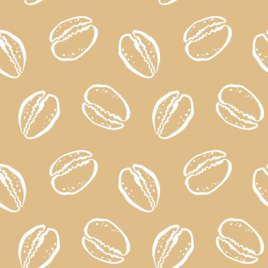 Minimalist el çizimi tarzında sarı arka planda kum beyazı kowrie kabukları olan pürüzsüz bir desen. Plaj resimleri ve tropikal tasarımlar için harika. Vektör illüstrasyonu