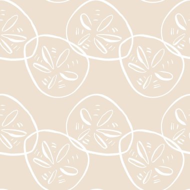 Yumuşak pastel bej sarısı tonlarda kusursuz kum dolarlar. Sıcak yaz atmosferli el yapımı deniz elementleri. Ambalaj kağıdı, tekstil ya da kırtasiye malzemesi için mükemmel. Vektör illüstrasyonu