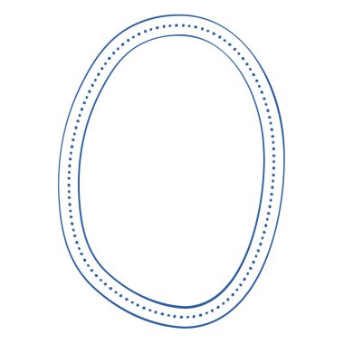 Oval mavi çerçeve, noktalı orta çizgi ve beyaz arka planda düzensiz vuruşlar, el yapımı deniz tarzı. Vektör illüstrasyonu