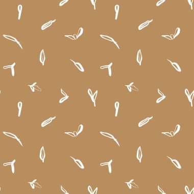 Minimum kekik desenli, el yapımı yapraklar ve tuhaf çizgiler kumaş baskısı paketleme ve mutfak temaları için mükemmel. Vektör illüstrasyonu.