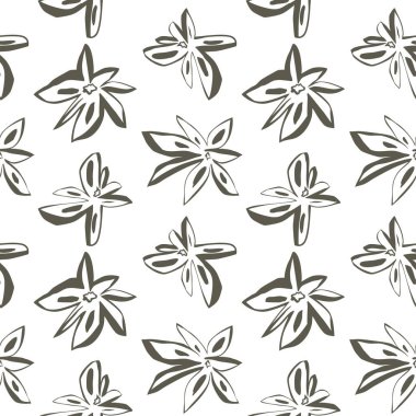 Yeşil yıldızın tuhaf, pürüzsüz deseni anason çiçekleri düz olmayan çizgilerle çizilmiş ve gölgesi olmayan. Organik ve yumuşak. Vektör illüstrasyonu.