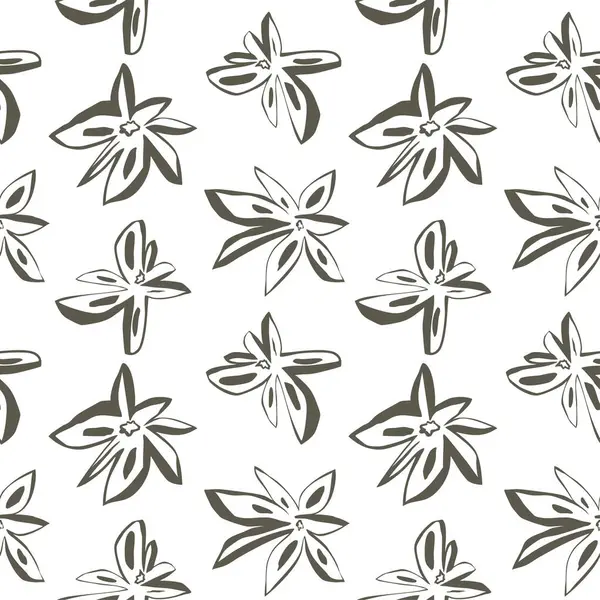 Yeşil yıldızın tuhaf, pürüzsüz deseni anason çiçekleri düz olmayan çizgilerle çizilmiş ve gölgesi olmayan. Organik ve yumuşak. Vektör illüstrasyonu.