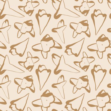 Bej üzerine koyu kahverengi desenli kusursuz çiçek deseni. Mevsimlik hediyeleri paketlemek ya da markalaştırmak için birebir. Vektör illüstrasyonu.
