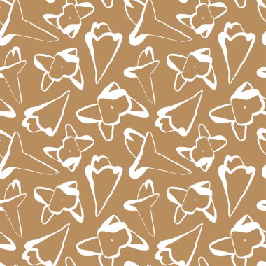 Tarçın kahverengisi üzerine beyaz karanfil işlemiş modern kusursuz botanik deseni. Duvar kağıdı ambalajlama ve damgalama için mükemmel. Vektör illüstrasyonu.