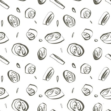 Kumaş ambalaj kağıtları ve gıda tasarımı için jalapeno dilimlerinin yumuşak yeşille tekrarlanmasının vektör çizimi. Vektör İllüstrasyonu. 