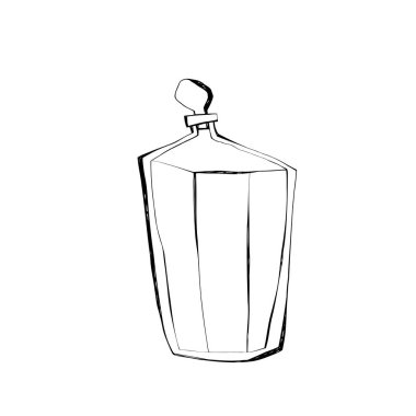 Klasik eczane şişesinin basit çizim çizimi cadıların cadılar bayramı partisi davetleri için mükemmel bir iksir ambalajı çizimi gotik dekor vektörü illüstrasyonu.