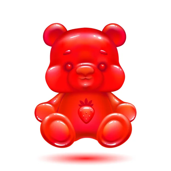 Милый Красный Медведь Желе Клубничным Вкусом Белом Фоне Яркие Конфеты — стоковый вектор