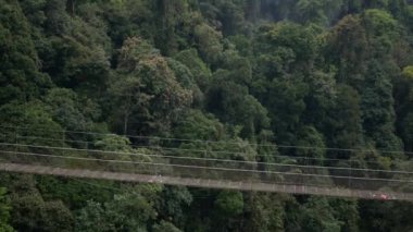 Ormandaki asma köprü yavaşça hareket ediyor. Wisata, Sukabumi, Batı Java, Endonezya 'da. Güney Doğu Asya 'daki en uzun asma köprü.
