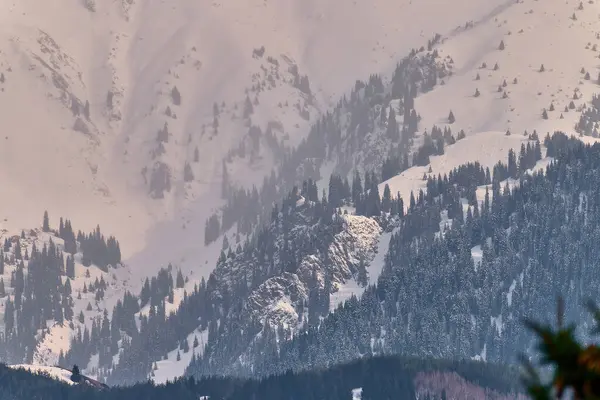Karlı ve dağlı güzel dağ manzarası
