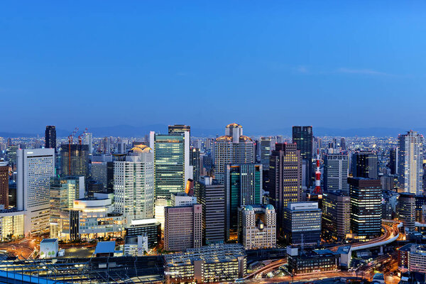 Japan. Kansai. Osaka. The business financial district at dusk - Date: 03 - 05 - 2023