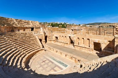 Ürdün. Gerasa Jerash 'ın Yunan Roma kenti. Tiyatro - Tarih: 29 - 10 - 2023