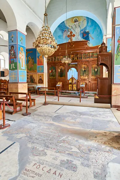 Ürdün Madaba Aziz George Yunan Ortodoks Bazilikası Içindeki Madaba Haritası — Stok fotoğraf