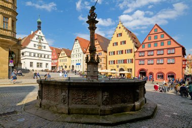 Germany Bavaria Romantic Road. Rothenburg ob der Tauber. Market Square. marktplatz. Georgsbrunnen - Date: 22 - 04 - 2023 clipart