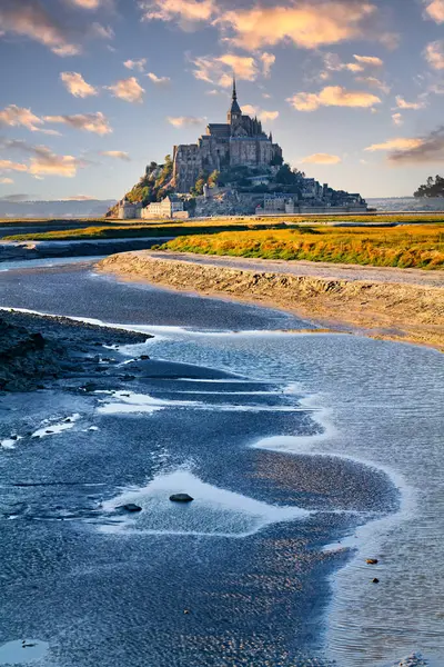 Mont Saint Michel Normandy France Dusk Date 2023 Stock Picture