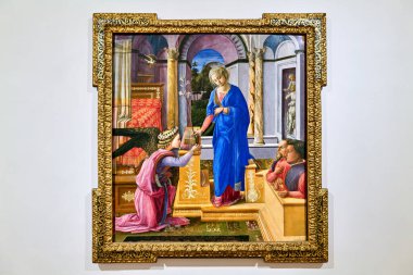 Roma Lazio İtalya. Galleria Nazionale d 'Arte Antica ya da Ulusal Antik Sanat Galerisi, Palazzo Barberini' de bir sanat müzesi. Filippo Lippi 'nin duyurusu - Tarih: 04 - 11 - 2023