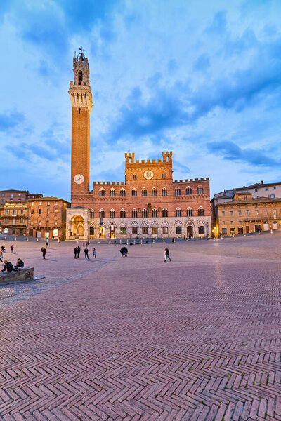 Siena Tuscany Italy. Piazza del Campo at sunset - Date: 07 - 04 - 2023