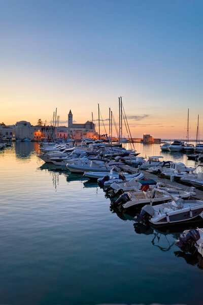 Trani Puglia Salento Italy. The harbour at sunset - Date: 07 - 07 - 2023
