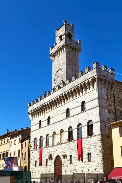 Montepulciano Tuscany Italy Piazza Grande Town Hall Date 2023 — Stock Photo, Image