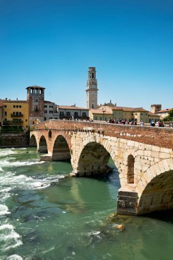 Verona Veneto Italy. Cityscape. The river Adige and Ponte Pietra (Stone Bridge) - Date: 30 - 04 - 2024 clipart