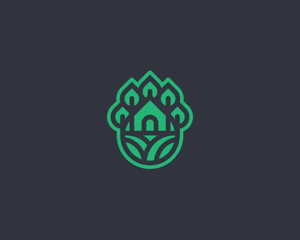 Yaratıcı modern yeşil hat su damlası ev ve ağaç logosuyla