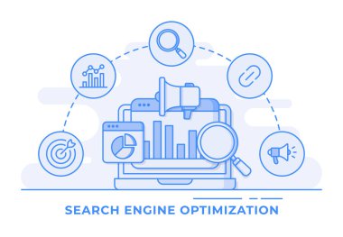 SEO arama motoru optimizasyonu, SEO performansı, hedefleme ve izleme, iniş sayfası için SEO pazarlama analitik kavramı, web afişi, mobil uygulama, web tasarımı,