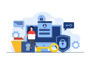 Siber güvenlik, kişisel veri güvenliği, şifre koruması, internet güvenliği veya bilgi gizliliği iniş sayfası, mobil uygulama, el ilanı, şablon, web pankartı, bilgi grafiği