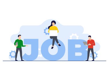İş arayan insanlar, yeni çalışanlar arayan iş adamları iniş sayfaları için kariyer kavramı düz illüstrasyon, web afişleri, bilgi grafikleri, posterler, web sayfaları, mobil uygulamalar, sosyal medya