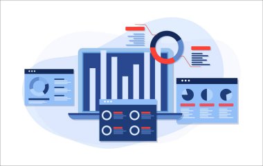 İş analitiği düz çizimler, Finansal raporlar, İstatistik, Finansal, Araştırma, Planlama, Yönetim, SEO pazarlama analizi, analiz, veri işleme, başarı stratejisi dizüstü bilgisayar