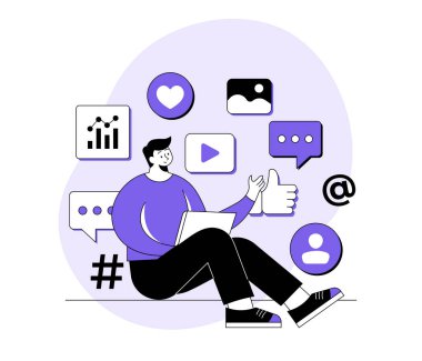 Sosyal medya pazarlama konsepti düz illüstrasyon, Dijital pazarlama, Endorsement, Endorse, E-ticaret, Sosyal medya kampanyası, Seo optimizasyonu, Yerli reklamcılığı, içerik pazarlaması
