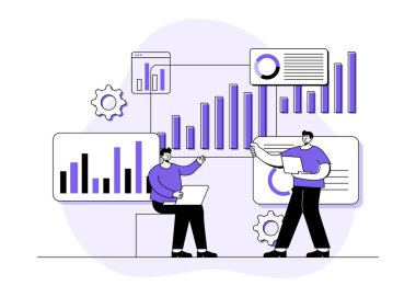 İş adamlarının iş veri analizi, analiz ve araştırma grafiklerine ve grafiklerine bakması, finansal başarı stratejisi. Yatırım, stratejik yönetim, başlangıç, yeni fikir,