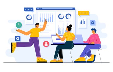 İş planlarını, iş toplantılarını, sunum konferansındaki insanları, proje stratejisini, birlikte çalışan iş adamlarını tartışan iş adamları.,