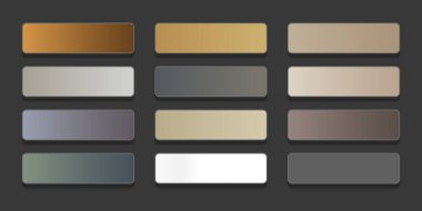  Bronz desenli arka plan seti, kapak, çerçeve, kurdele, bayrak, para, etiket, el ilanı posteri için metalik gradyan renkleri