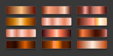  Bronz desenli arka plan seti, kapak, çerçeve, kurdele, bayrak, para, etiket, el ilanı posteri için metalik gradyan renkleri