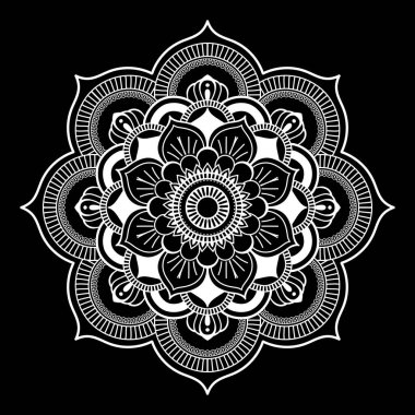 Siyah arkaplanda beyaz mandala