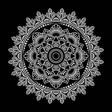 Siyah arkaplanda beyaz mandala