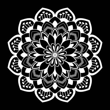 Siyah arkaplanda beyaz mandala