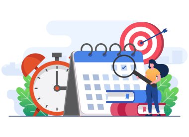 Öğrenciler sınavlara düz illüstrasyon vektör konsepti, sınav gününden önce öğrenci öğrenimi, zor ödevler, ve modül çalışması için hazırlık, kum saatiyle sınav süresi