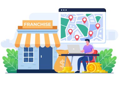 Franchise shop flat illustration concept, business concept, Startup strategy, Expansion, development, company clipart