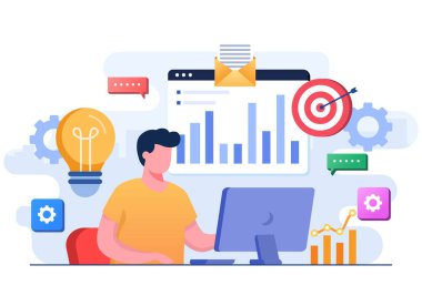 Haritaları, grafikleri ve barları analiz eden işadamı, iş veri analizleri, piyasa araştırması, iş performansı, arama motoru optimizasyonu, finans raporu, iş stratejisi, finans tahminleri