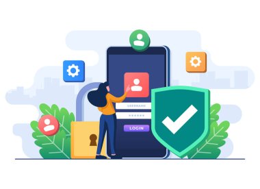Çevrimiçi kayıt ya da akıllı telefon ekranı güvenlik girişine kullanıcı arayüzü ekranı imzalama, yeni hesap kaydetmeye çalışan kadın, iniş sayfası için şifre koruma kavramı, UI, mobil uygulama
