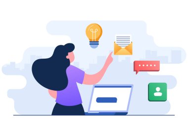 Bilgisayar düz çizim konsepti üzerinde çalışan genç iş kadını, uygun bir iş yerinde serbest çalışan 