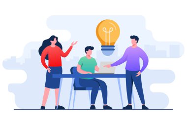 İş adamları konsept düz illüstrasyon vektör şablonu üzerinde beyin fırtınası yapıyorlar