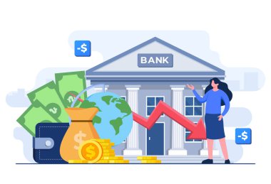 Finansal kriz, ekonomik durgunluk, piyasa çöküşü, iflas, şirket iflası, borç kaybı, gelir kaybı düz çizim vektörü şablonu