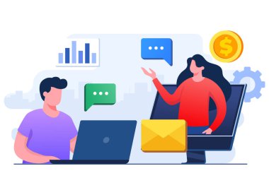 Çevrimiçi bağlantı kuran iş adamları, bilgisayar, video konferans, takım düşünme ve beyin fırtınası, uzaktan çalışma, Sanal toplantı, Telekonferans...,