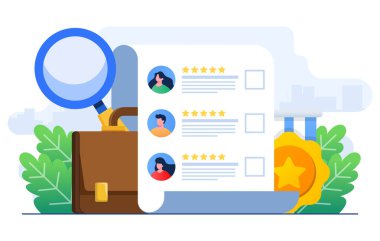 İş adayları düz illüstrasyon vektör şablonu, istihdam, iş arama, istihdam, istihdam, insan kaynakları yönetimi ve web sitesi afişi, iniş sayfası, bilgi, mobil uygulama konsepti