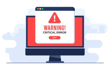 Bilgisayar ekranında ünlem noktası simgesi, Sistem hatası, Sistem güvenlik uyarı alarmı, Siber Suçlar, Savunmasızlık, Bilgisayar virüsü, Fidye Yazılımı veya hata, Kritik hata, Malware, Teknik hata, Hack