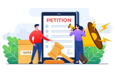 Çevrimiçi dilekçe konsepti düz illüstrasyon vektör şablonu, dilekçe formu, seçim yapma, oy pusulası, Demokrasi, Halk Temyiz Belgesi, Şikayet