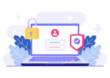 Şifre güvenli erişim, Veri koruması, Siber güvenlik, İnternet güvenliği, bilgi gizliliği, İniş sayfası, uygulama, web pankartı, bilgi, poster illüstrasyonu için hesap koruması düz vektör çizimi