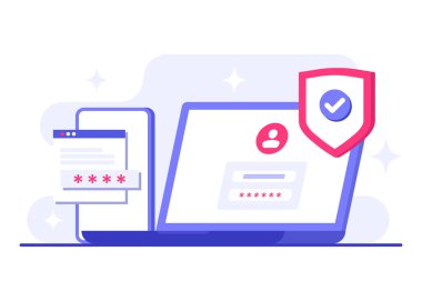 İki adımlı doğrulama düz çizim vektör şablonu, OTP, kimlik doğrulama parolası, bir hesap veya uygulama için güvenli giriş için tek seferlik parola, dizüstü bilgisayardaki giriş sayfası+
